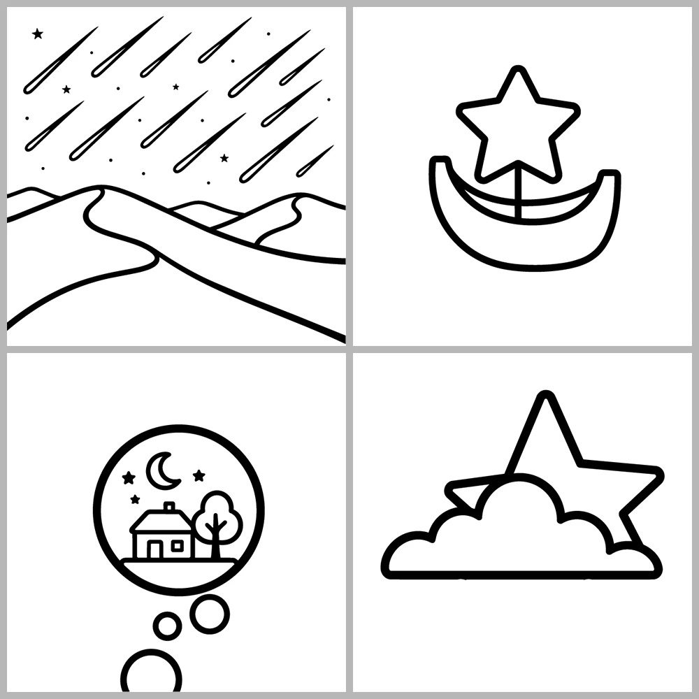 A “celestial and dreamlike” coloring book featuring bold lines and simple designs.