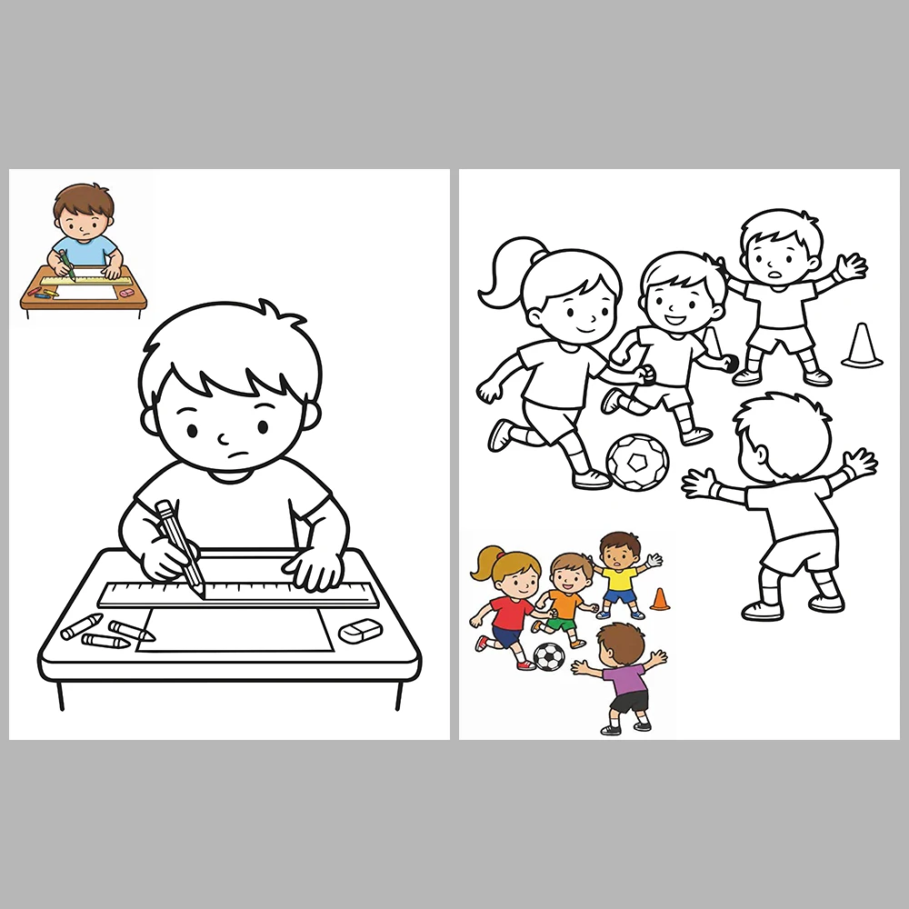Mixed coloring pages for children aged 3/5 – With reference images (Vol. 4)