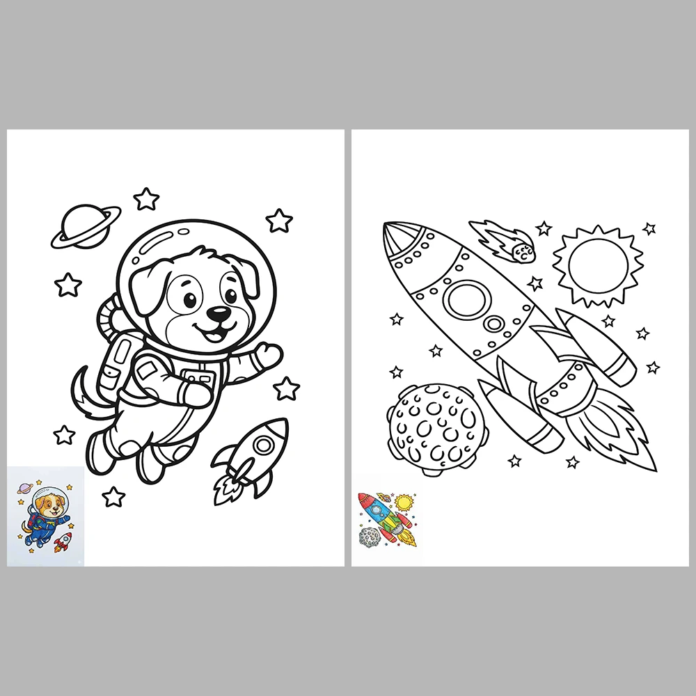 Space-Themed Coloring Pages – With Reference Images