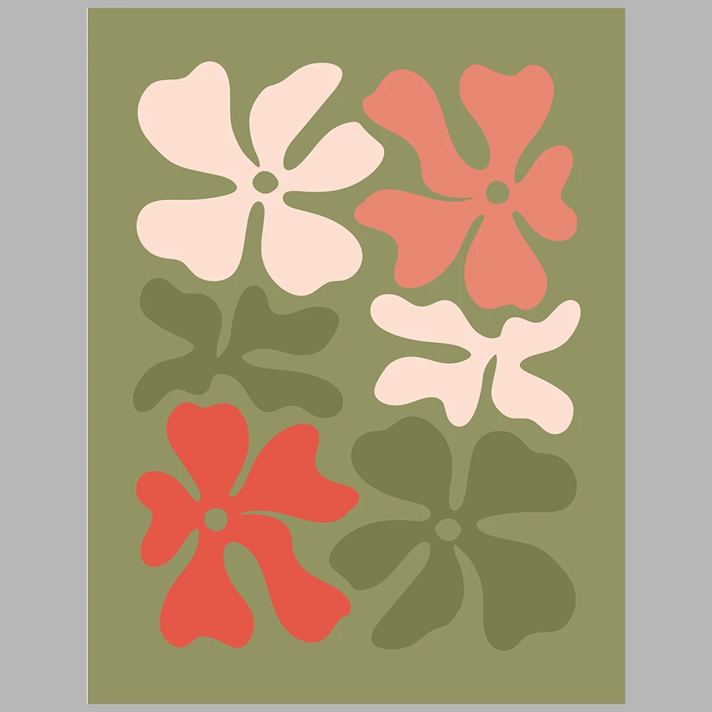 posters with an orange and green floral theme