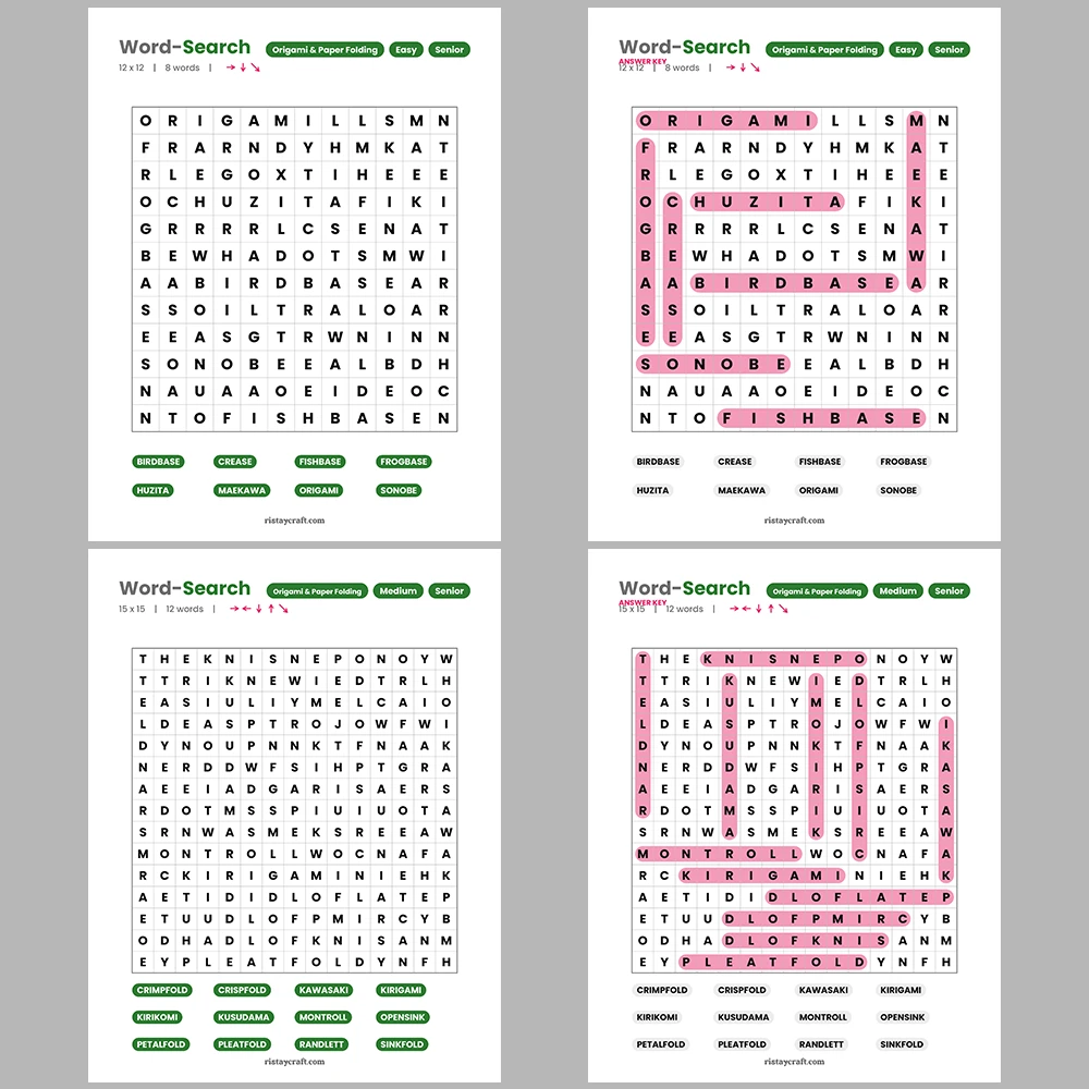 Word Puzzle – Origami & Paper Folding – Philosophers & Thinkers – Themes