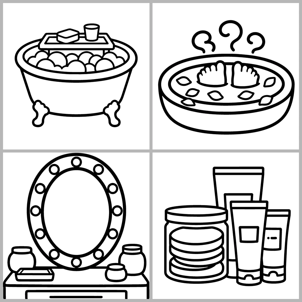 Relaxing Bath and Spa Coloring Pages with Bold Lines