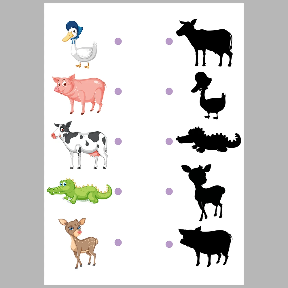 Animal and Shadow Matching Activity Pages