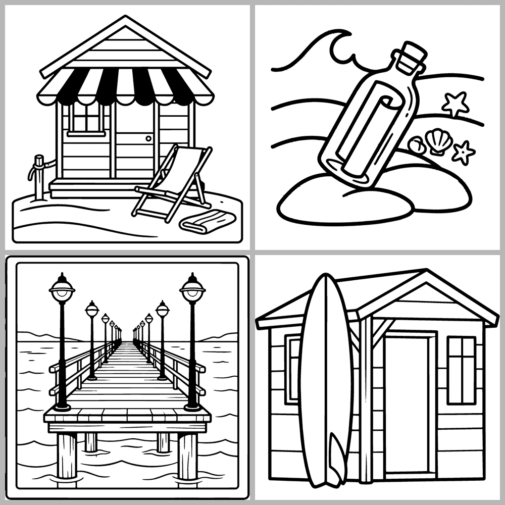 Cozy Ocean and Beach Coloring Book