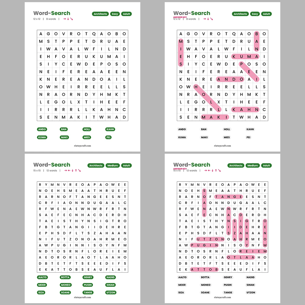 Word Puzzle – Architects – Clothing & Apparel – Themes – Vol. 1