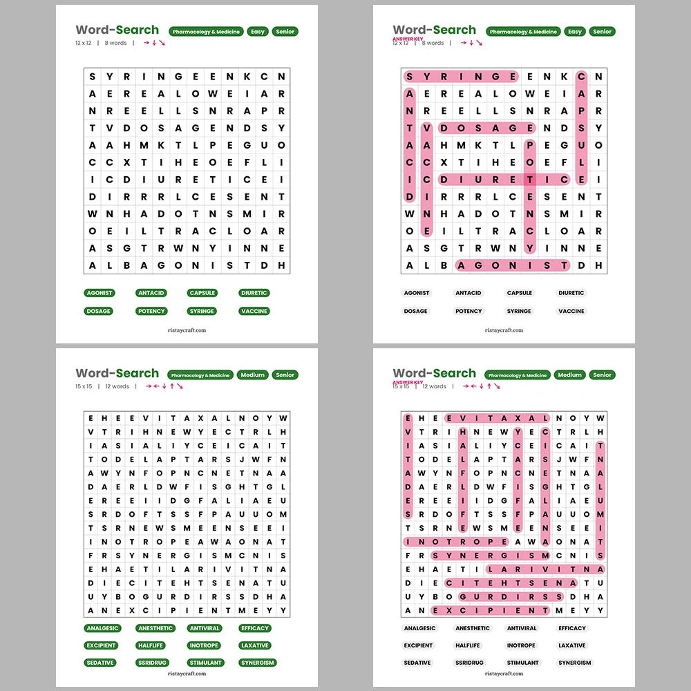 Word Puzzle – Pharmacology & Medicine – Swimmers – Themes