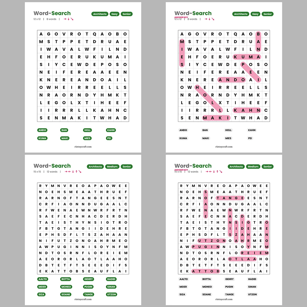 Word Puzzle – Architects – Clothing & Apparel – Themes – Vol. 2