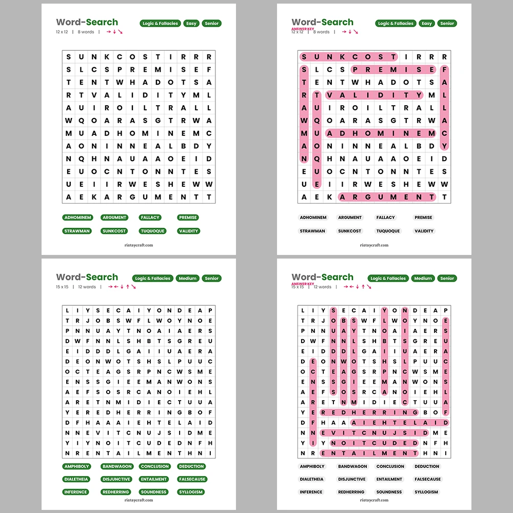 Word Puzzle – Logic and Logical Fallacies – Computers and PC Parts – Themes