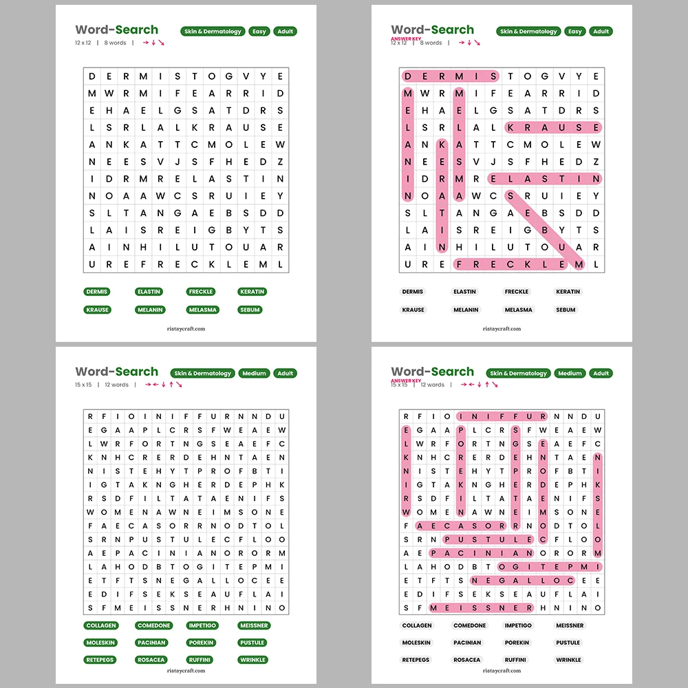 Word puzzle – Dermatology & Skin – Aviation & Piloting themes