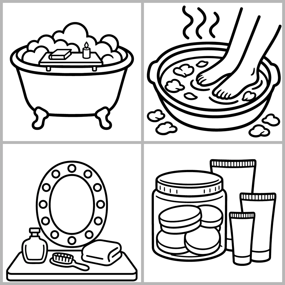 Bathroom and Spa Coloring Book with Bold Lines and Simple Designs.