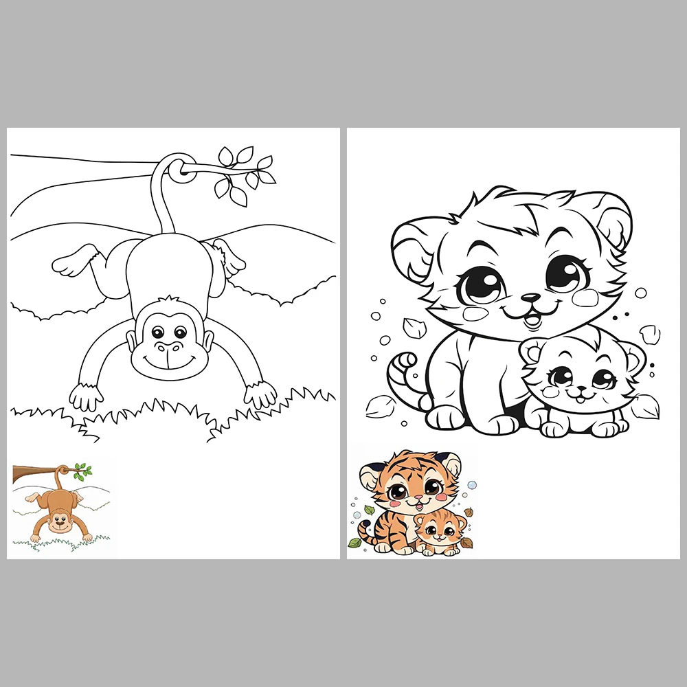 Mixed coloring pages for children aged 2/4 – With reference images (Vol. 1)