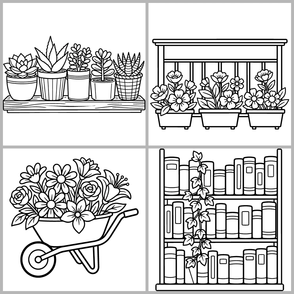 Cozy Plants and Garden Coloring Book