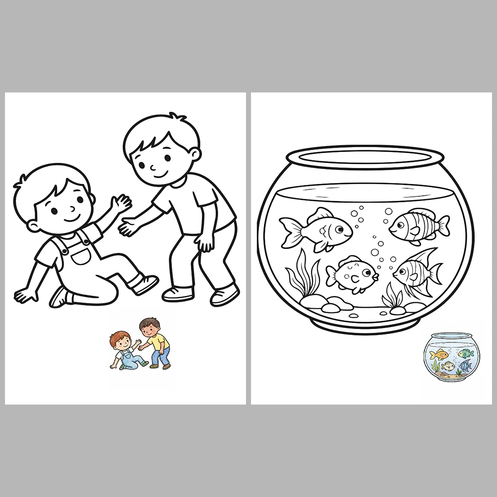 Mixed coloring pages for children aged 3/5 – With reference images (Vol. 1)