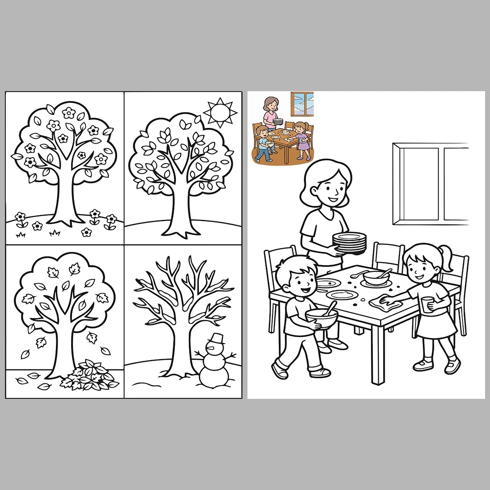 Mixed coloring pages for children aged 3/5 – With reference images (Vol. 2)