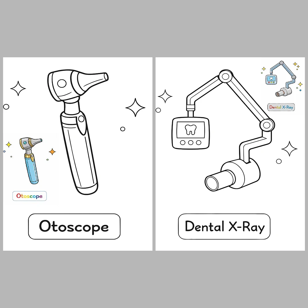 Dental Instrument Coloring Pages / With Reference Image