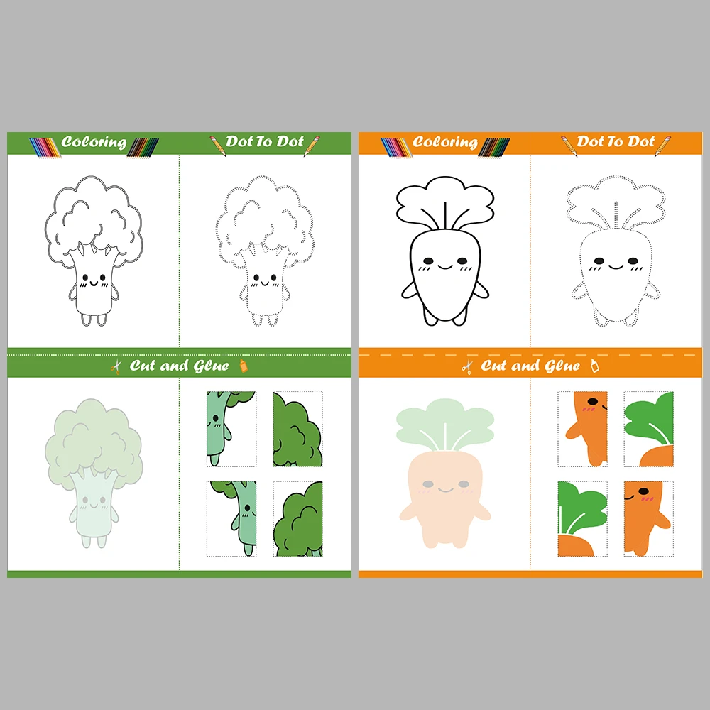Vegetables Mega Set Coloring Pages Cut Paste Dot-to-dot