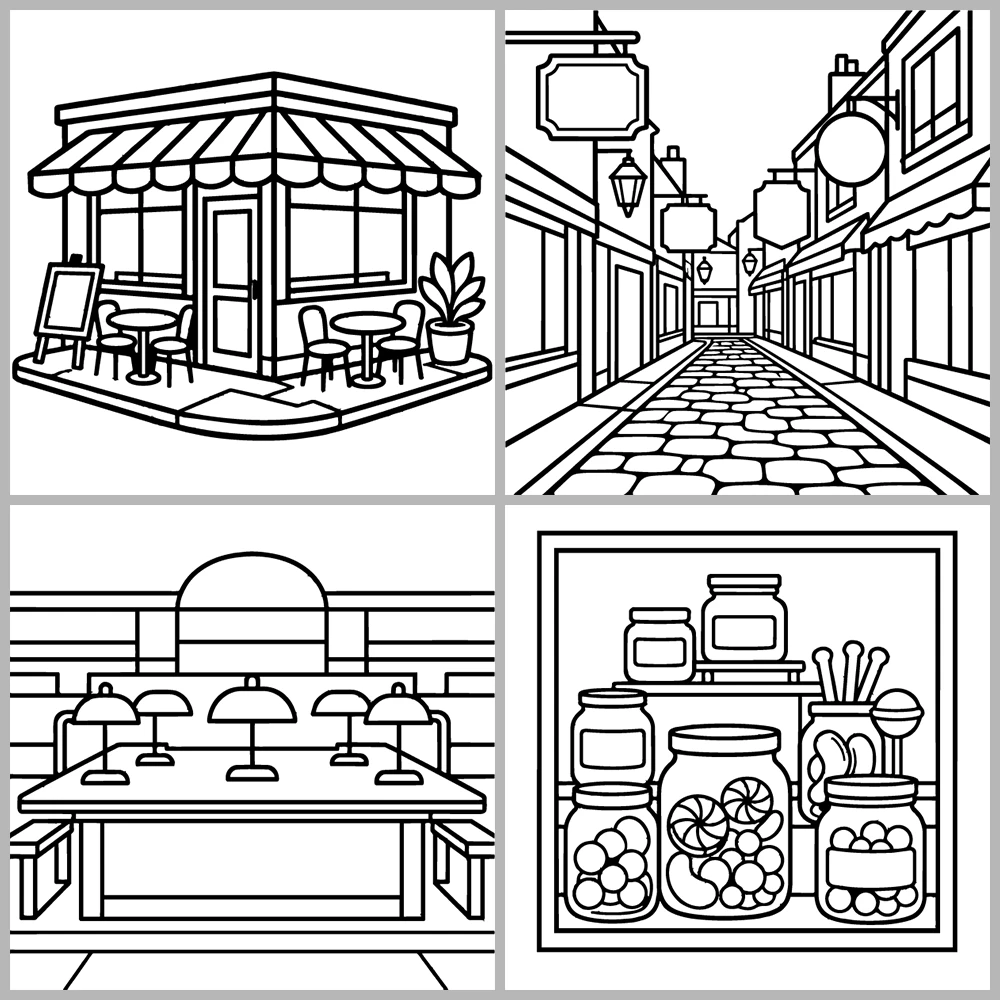 Cozy Travel and Places Coloring Book