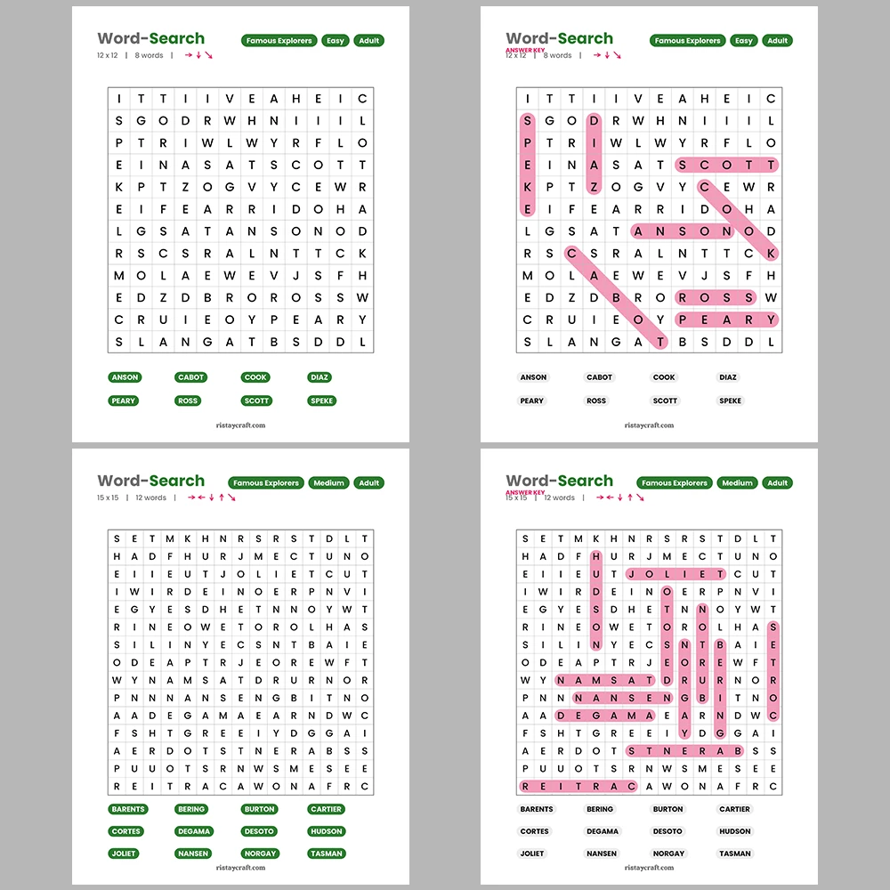 Word Search – Greek & Roman Mythology – Rivers of the World – Themes
