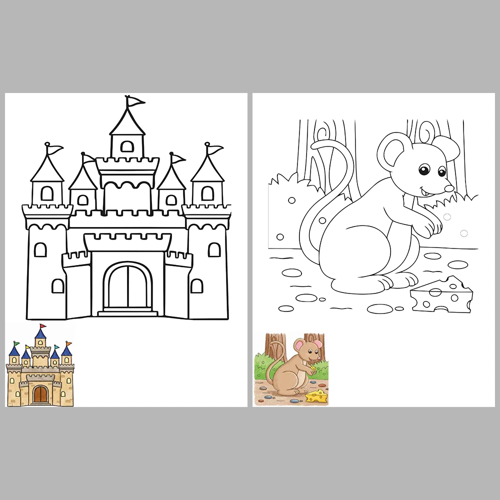 Mixed coloring pages for children aged 2/4 – With reference images (Vol. 2)