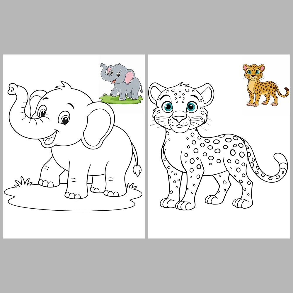 Cute Wild Animals Coloring Pages / With Reference Image