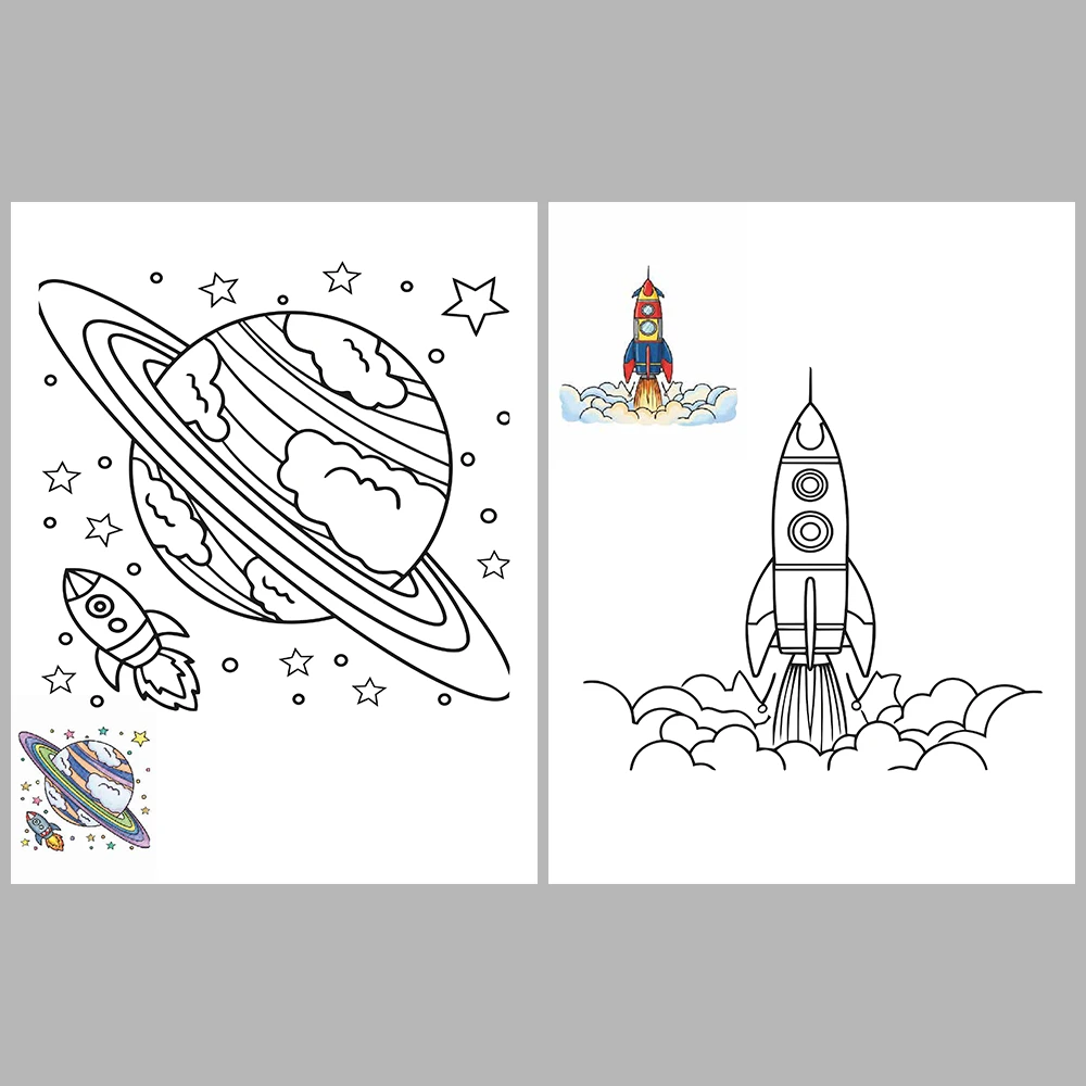Space-Themed Coloring Pages – With Reference Images