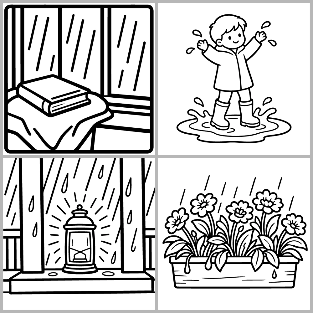 Cozy Rainy Days Coloring Book