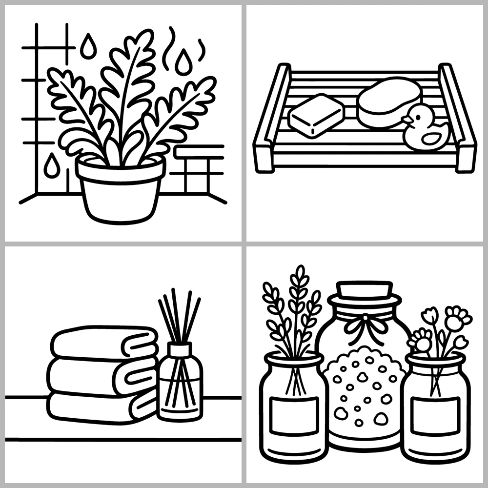 Relaxing Bath and Spa Coloring Pages with Bold Lines