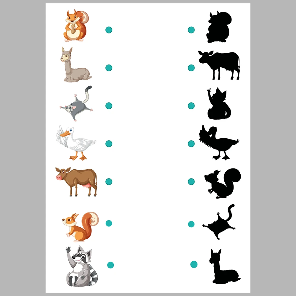 Animal and Shadow Matching Activity Pages