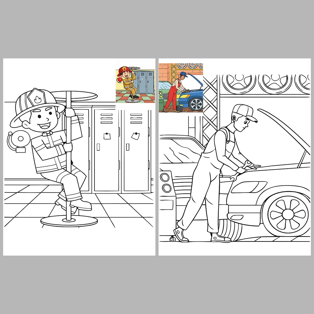 Professions Coloring Book with Cute Cartoon Characters