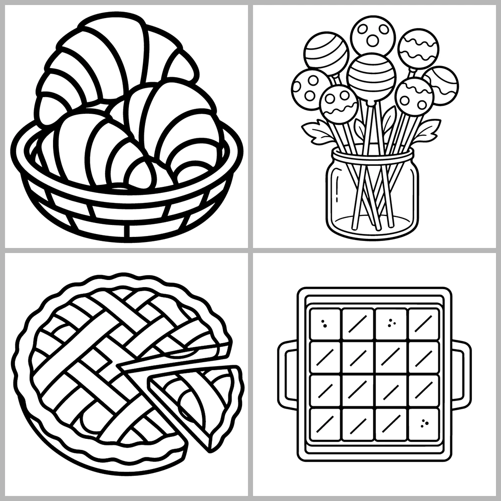 Cozy Desserts and Bakery Coloring Book