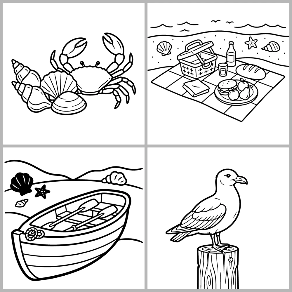 Cozy Ocean and Beach Coloring Book