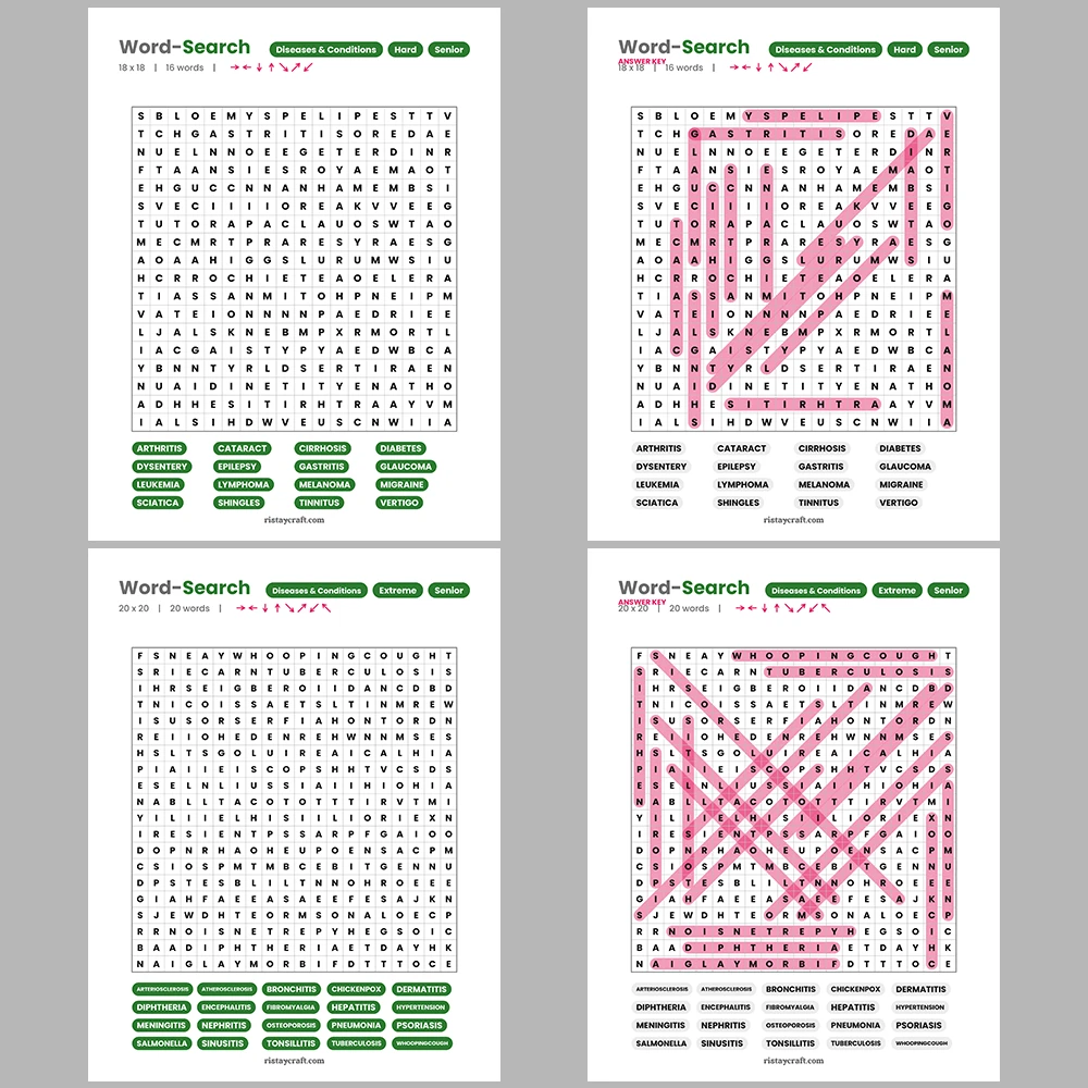 Word Puzzle – Diseases & Conditions – Countries of the World – Themes