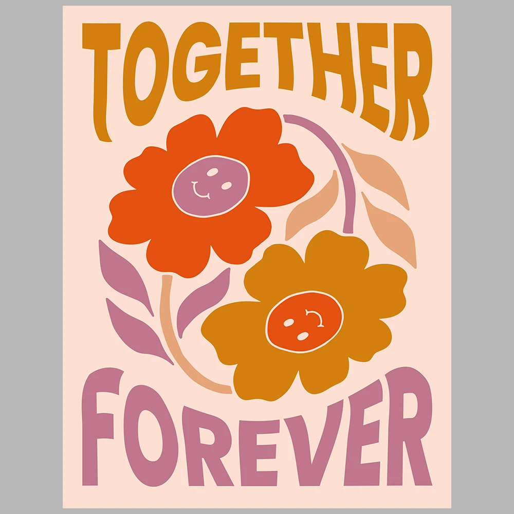 orange, pink, and purple posters