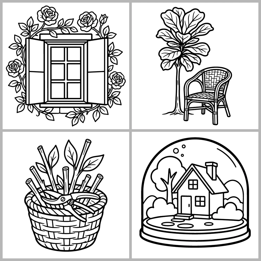 Cozy Plants and Garden Coloring Book