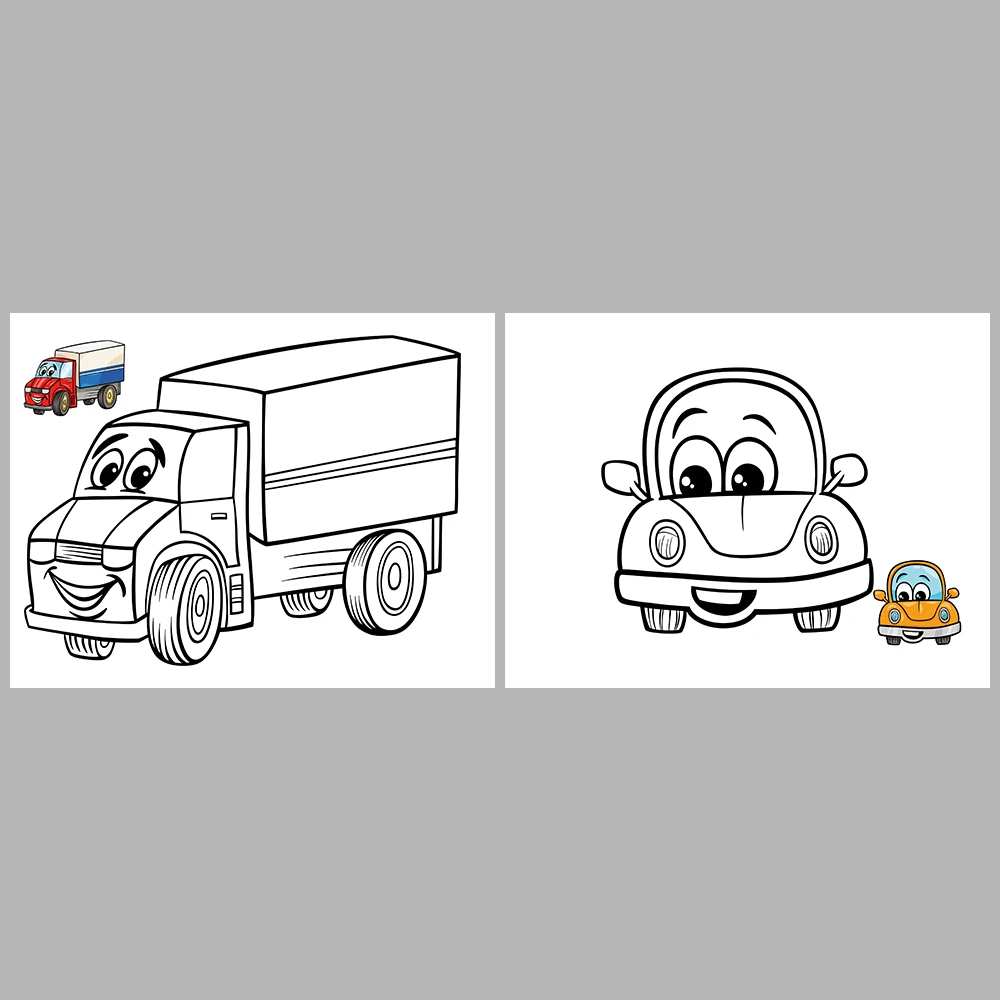 Cute Vehicles Coloring Pages / With Reference Image