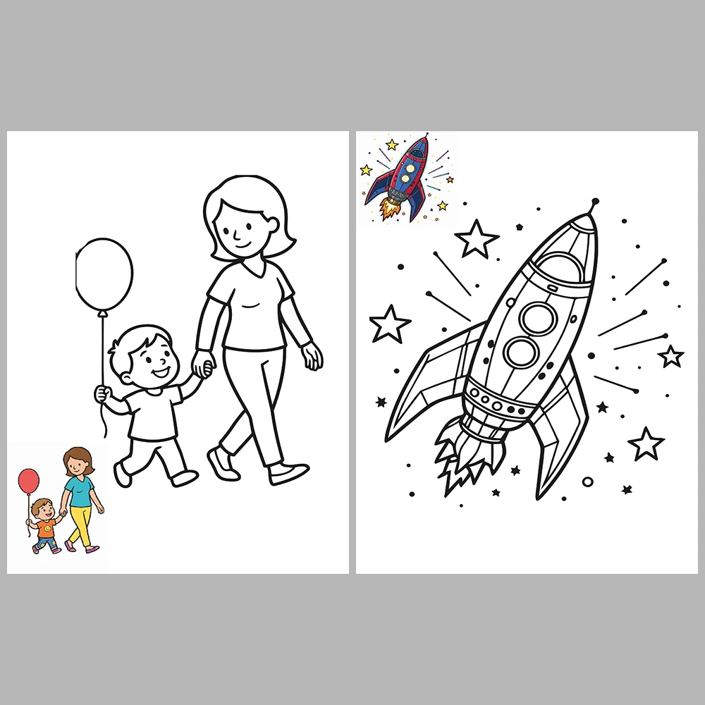 Mixed coloring pages for children aged 3/5 – With reference images (Vol. 2)