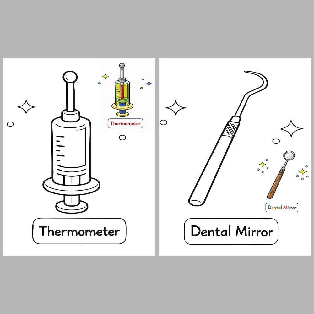 Dental Instrument Coloring Pages / With Reference Image