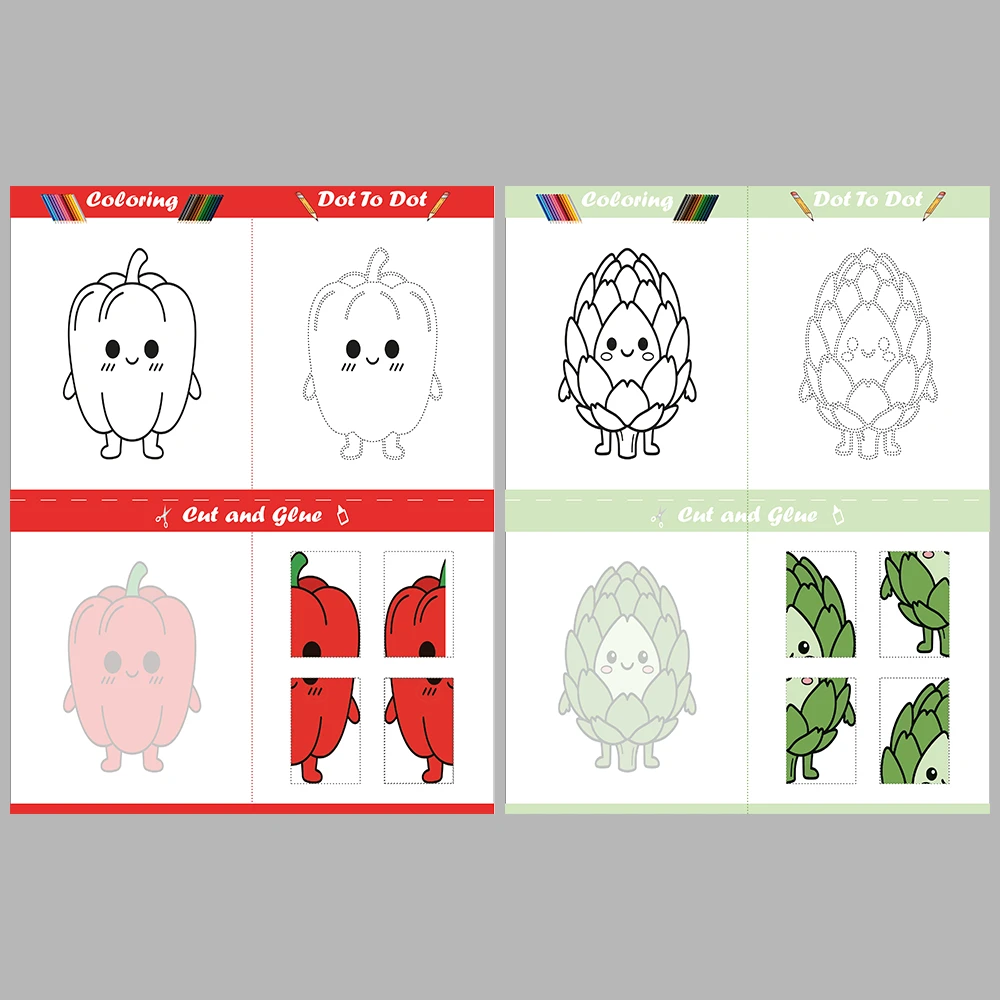 Vegetables Mega Set Coloring Pages Cut Paste Dot-to-dot