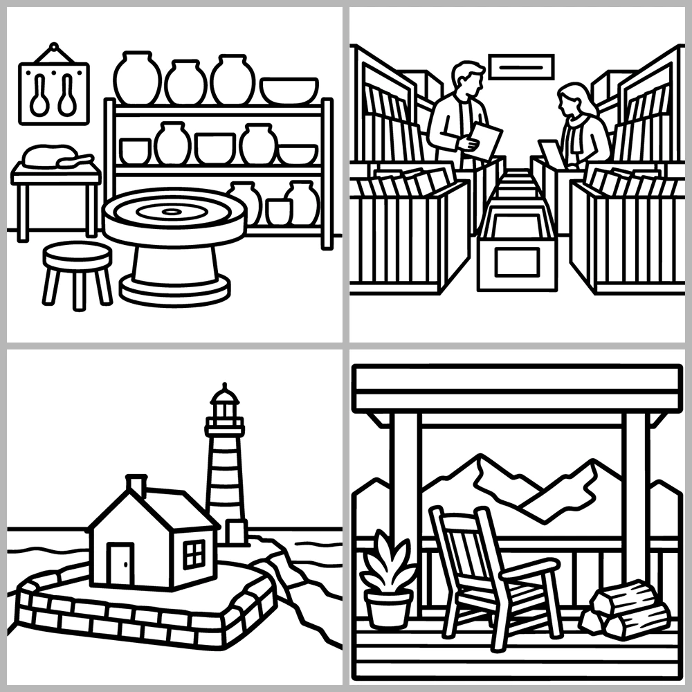 Cozy Travel and Places Coloring Book