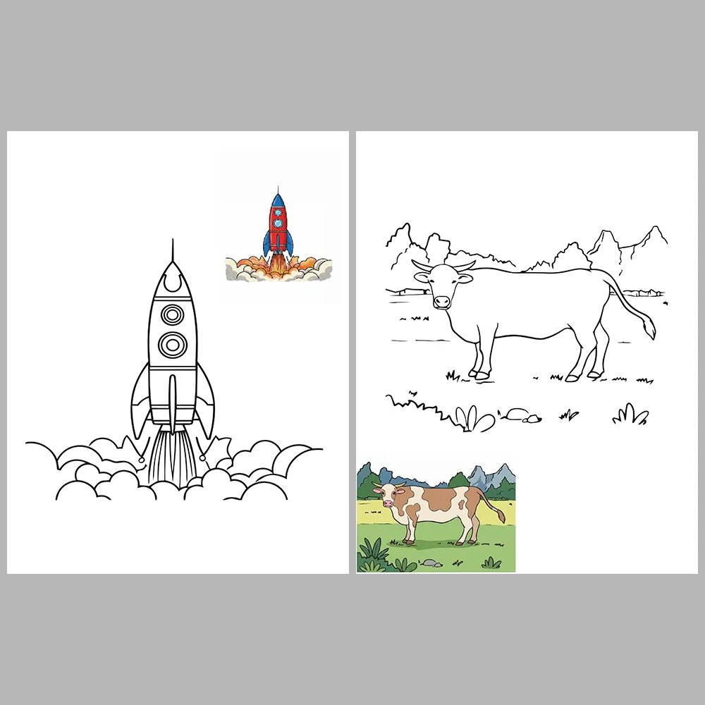 Mixed coloring pages for children aged 2/4 – With reference images (Vol. 2)