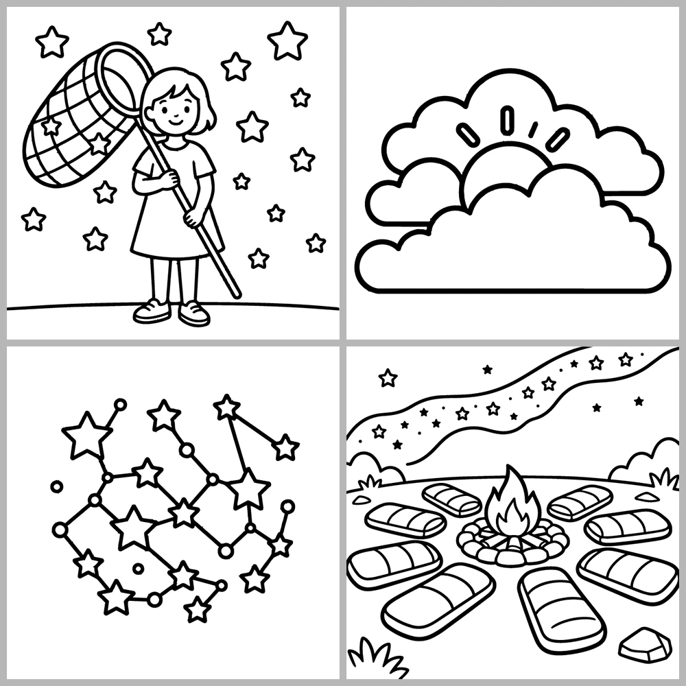 A “celestial and dreamlike” coloring book featuring bold lines and simple designs.