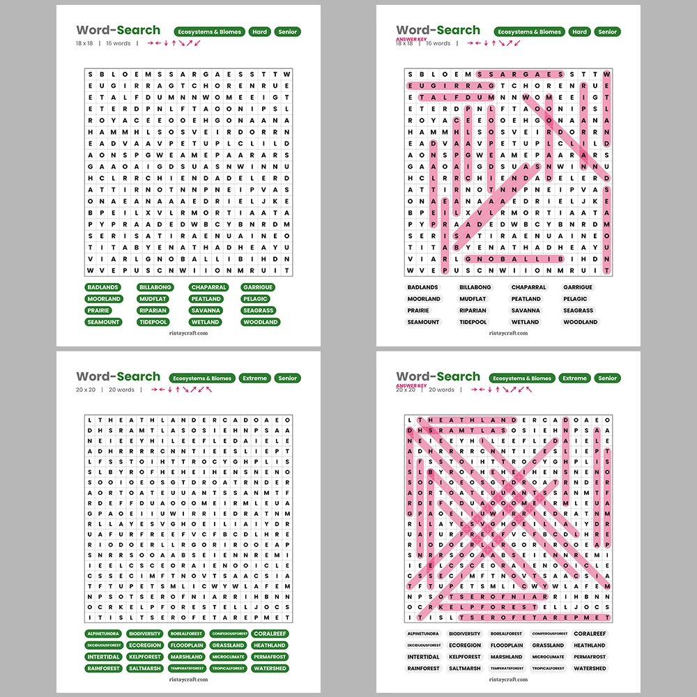 Word Search – Ecosystems & Biomes – Cosmetic & Beauty Brands -Themes