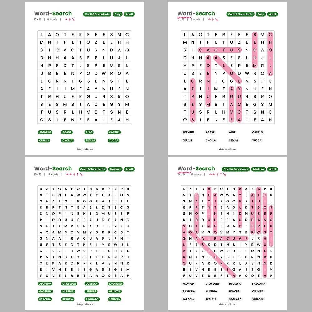 Word Puzzle – Cacti & Succulents – Broadway & Musicals – Themes