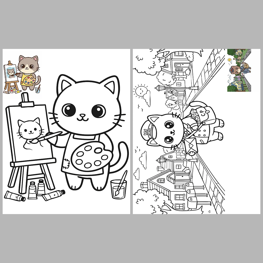 Cats at Work Coloring Pages – With Reference Images