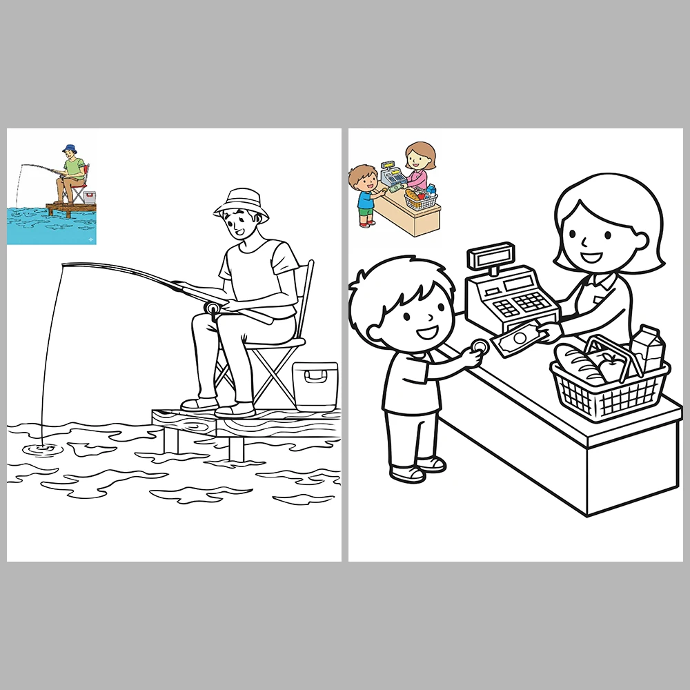 Professions Coloring Book with Cute Cartoon Characters