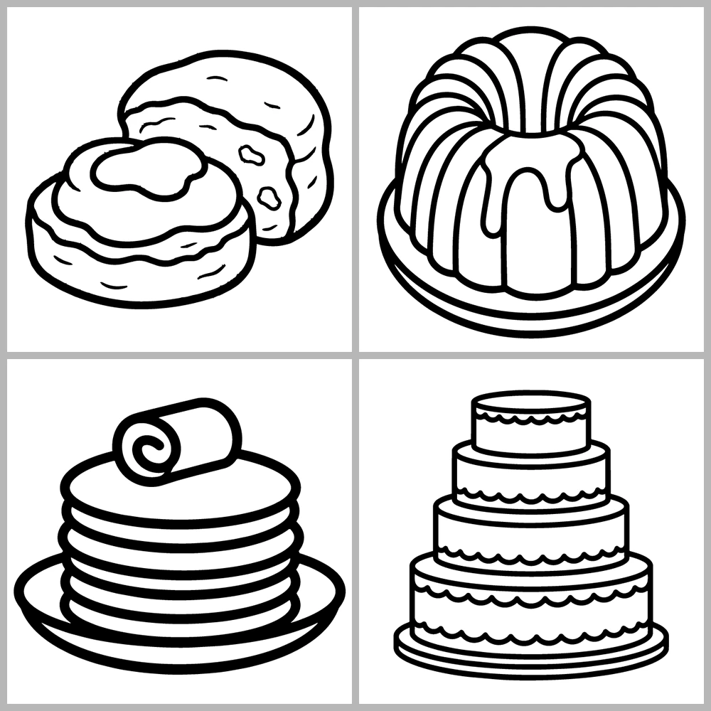 Cozy Desserts and Bakery Coloring Book