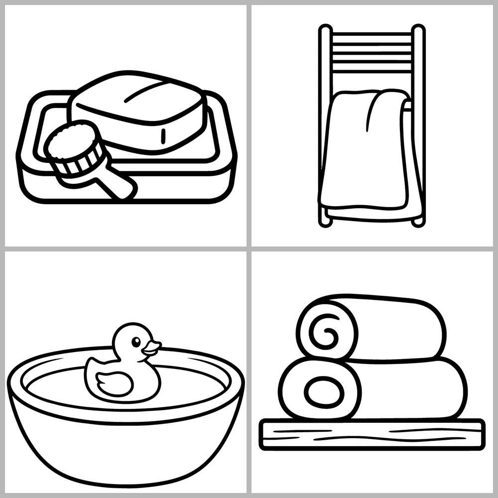 Bathroom and Spa Coloring Book with Bold Lines and Simple Designs.