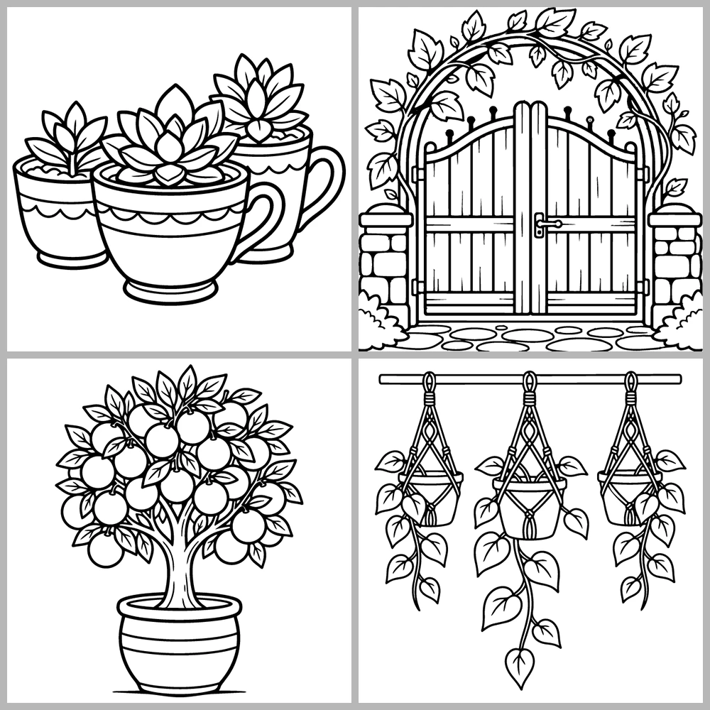 Cozy Plants and Garden Coloring Book