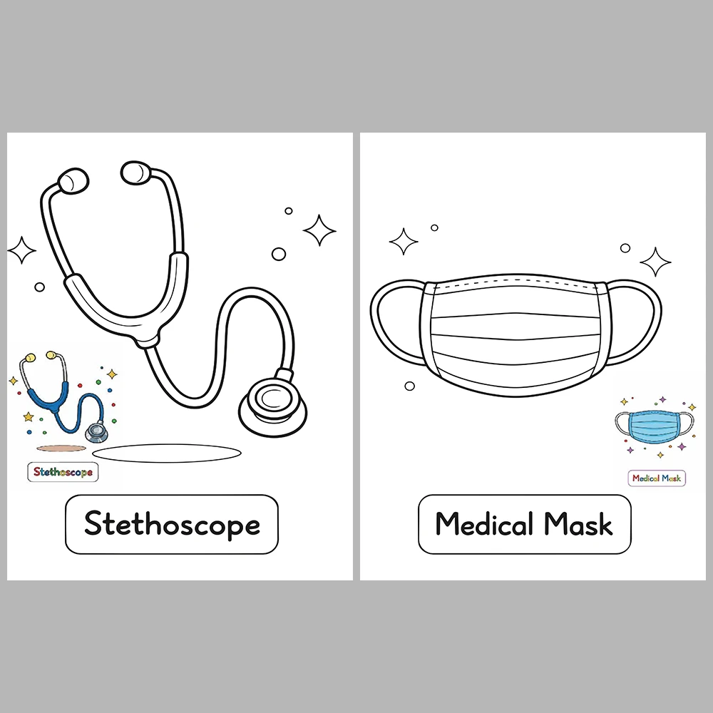 Dental Instrument Coloring Pages / With Reference Image