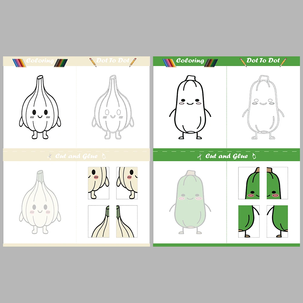 Vegetables Mega Set Coloring Pages Cut Paste Dot-to-dot